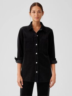 Eileen Fisher Organic Cotton Stretch Corduroy Shirt Jacket black sz M